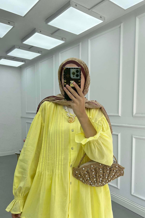 Sare Fashion Ribbed Cuff Detailed Suit Yellow