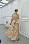 Sare Fashion Shoulder Detailed Lined Dress Beige