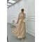 Sare Fashion Shoulder Detailed Lined Dress Beige