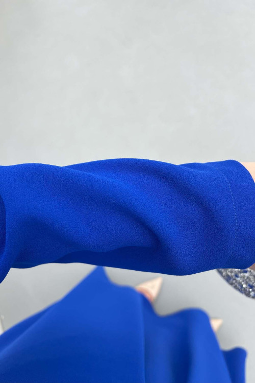 Sare Fashion Shoulder Detailed Lined Dress Saxe Blue