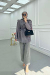 Sare Fashion Belted Lined Jacket with Shoulder Details Anthracite