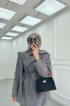 Sare Fashion Belted Lined Jacket with Shoulder Details Anthracite