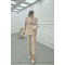 Sare Fashion Shoulder Detailed Belted Lined Jacket Beige