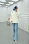 Sare Fashion Shoulder Detailed Belted Lined Jacket White