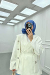 Sare Fashion Shoulder Detailed Belted Lined Jacket White