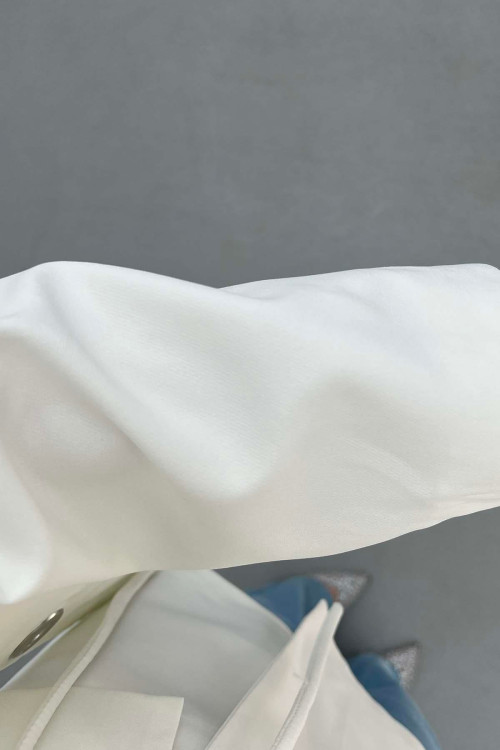 Sare Fashion Shoulder Detailed Belted Lined Jacket White