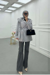 Sare Fashion Shoulder Detailed Belted Lined Jacket Gray
