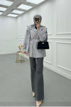 Sare Fashion Shoulder Detailed Belted Lined Jacket Gray