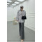 Sare Fashion Shoulder Detailed Belted Lined Jacket Gray