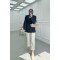Sare Fashion Shoulder Detailed Belted Lined Jacket Navy Blue