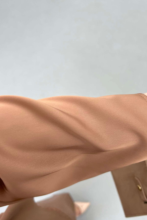 Sare Fashion Shoulder Detailed Satin Suit Copper