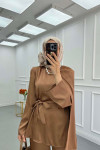 Sare Fashion Shoulder Detailed Satin Suit Copper