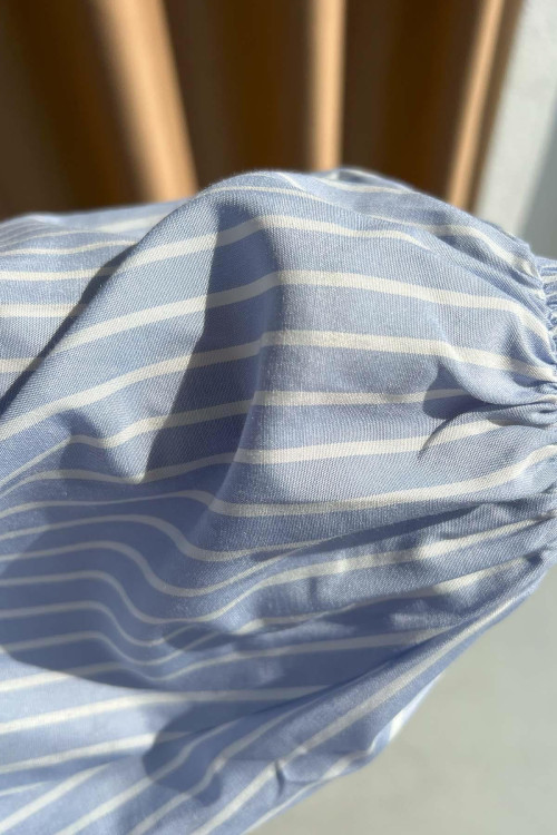 Sare Fashion Shoulder Button Detailed Striped Tunic Blue