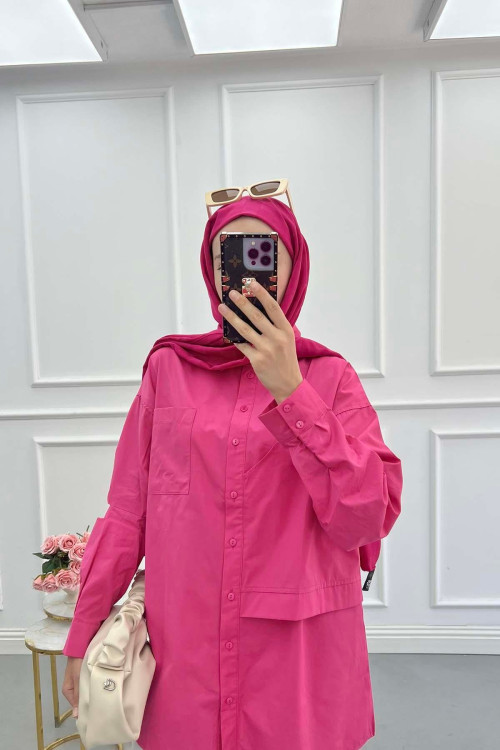 Sare Fashion Shoulder Closure Detailed Shirt Fuchsia