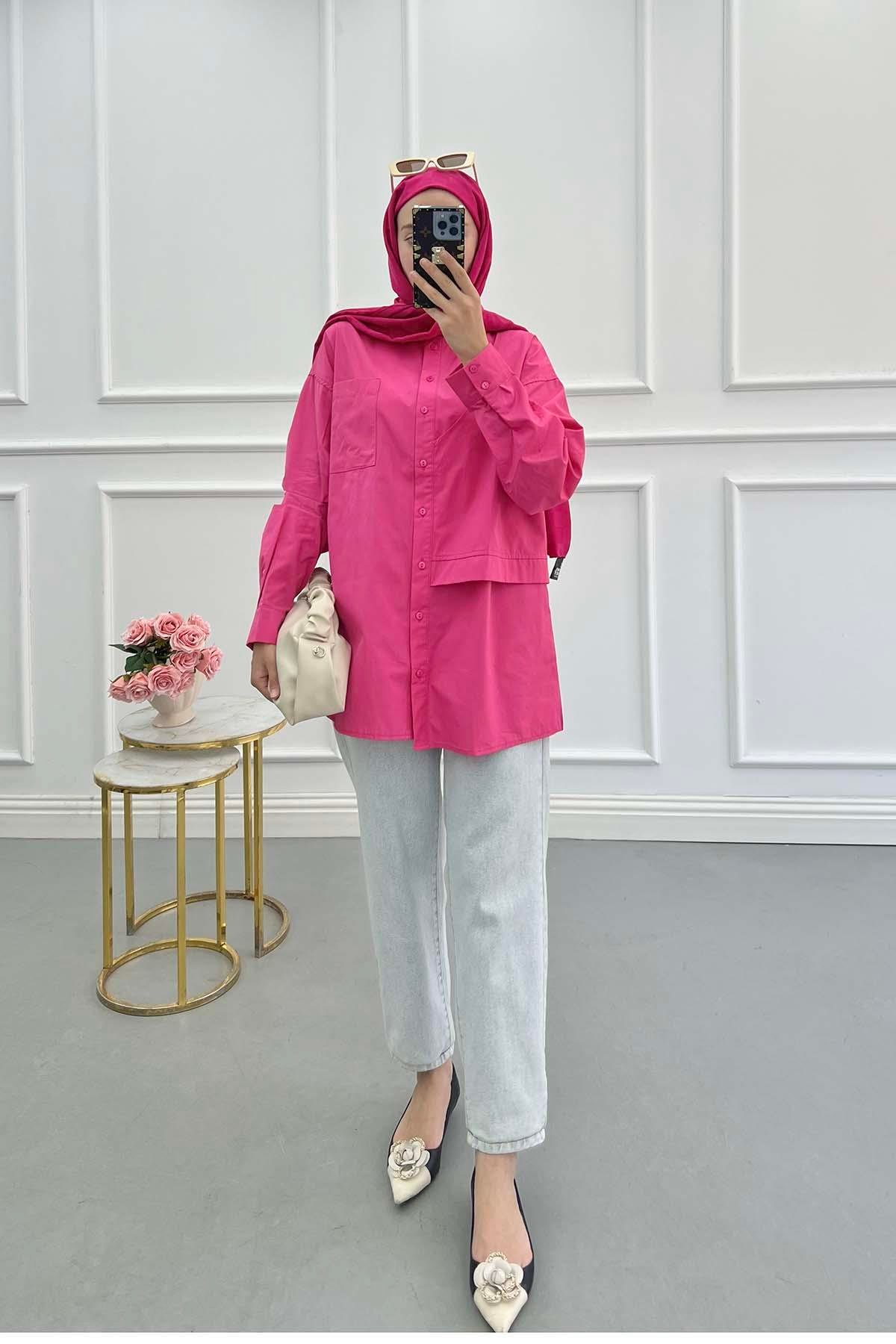 Sare Fashion Shoulder Closure Detailed Shirt Fuchsia