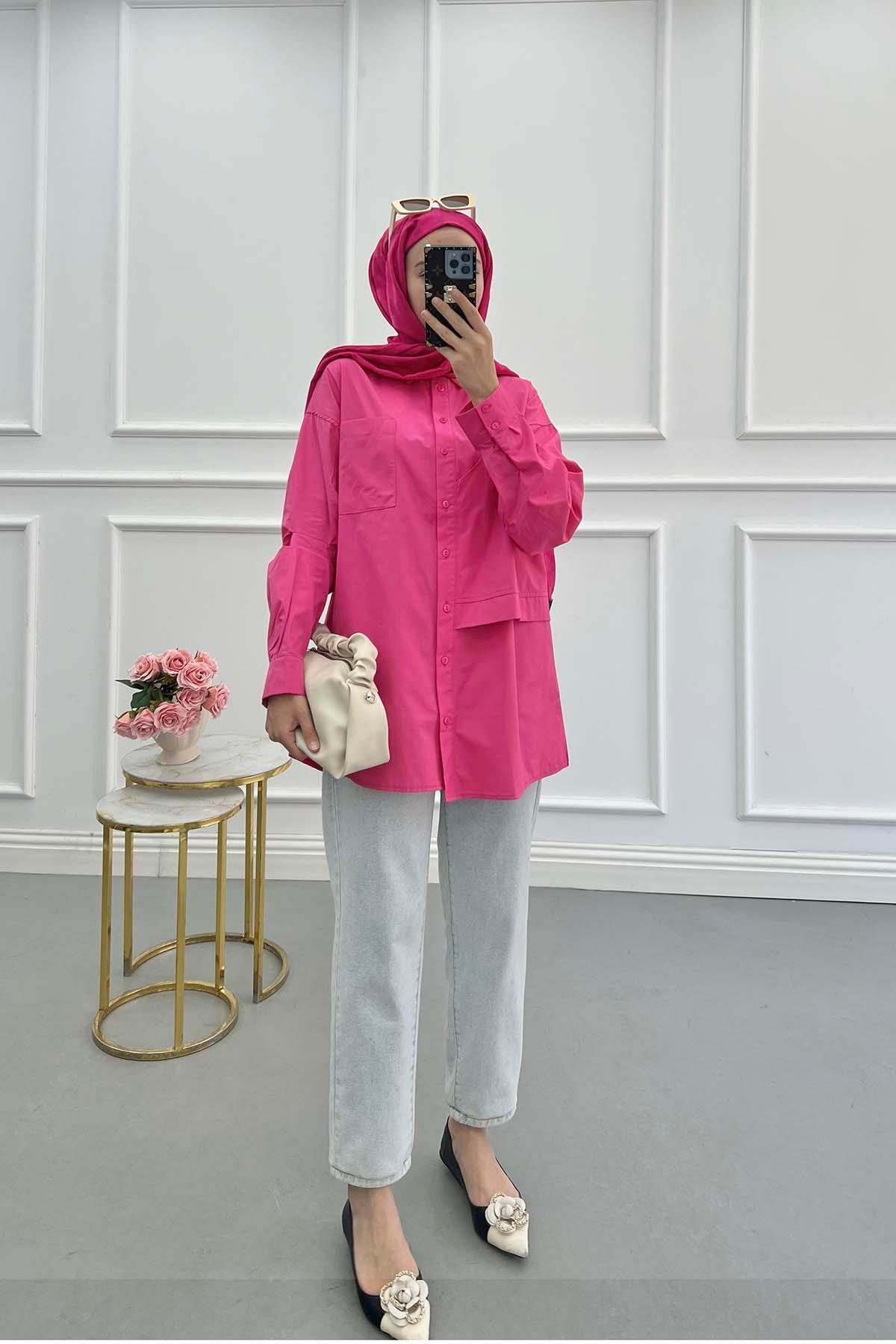 Sare Fashion Shoulder Closure Detailed Shirt Fuchsia