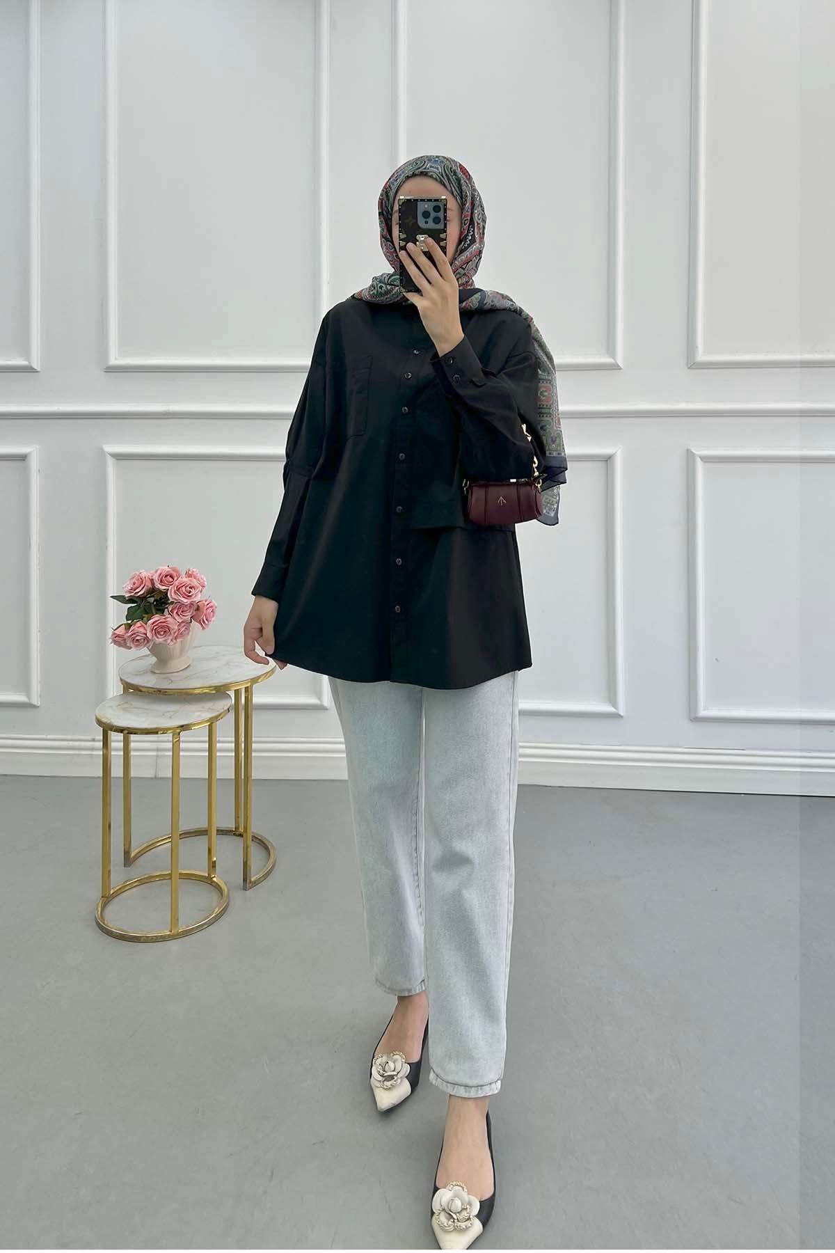 Sare Fashion Shoulder Detailed Shirt Black