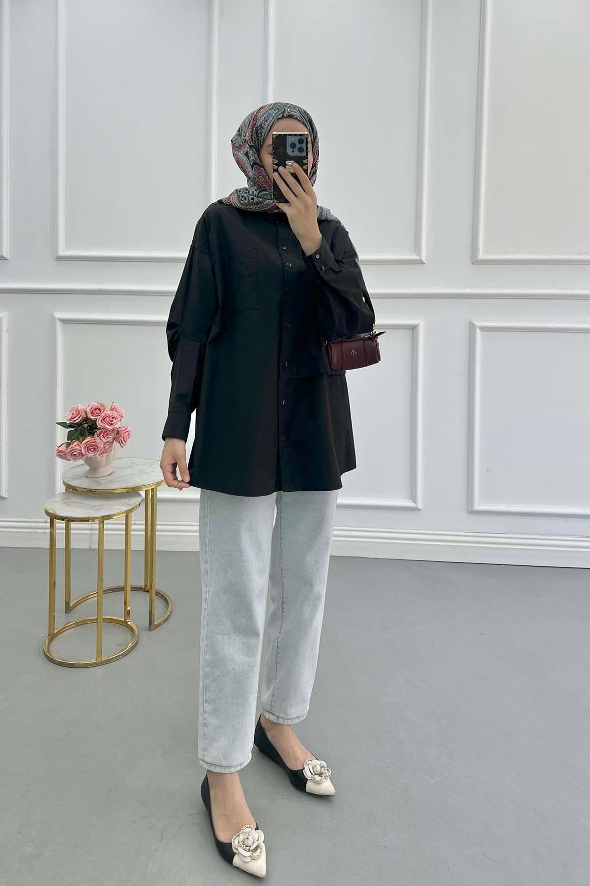 Sare Fashion Shoulder Detailed Shirt Black