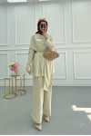 Sare Fashion Shoulder Cape Suit Beige