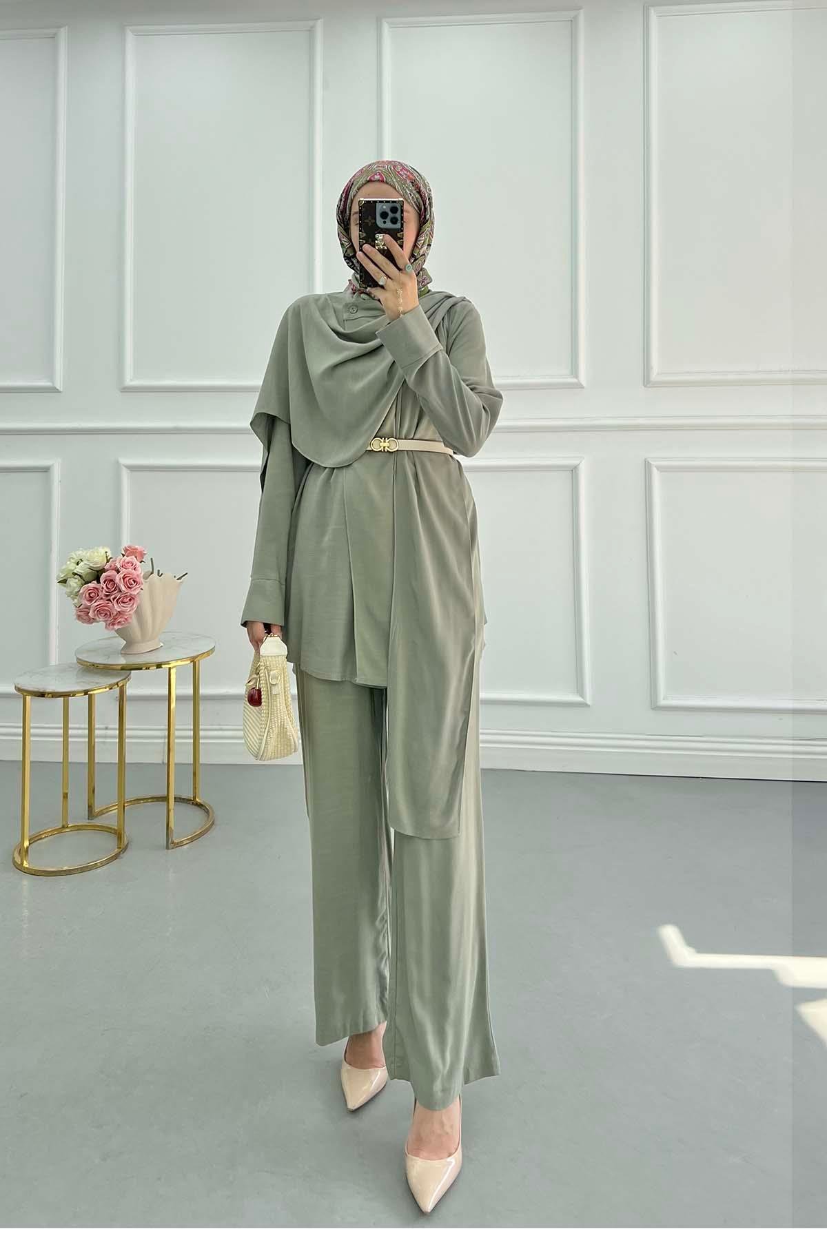Sare Fashion Khaki Shoulder Cape Suit