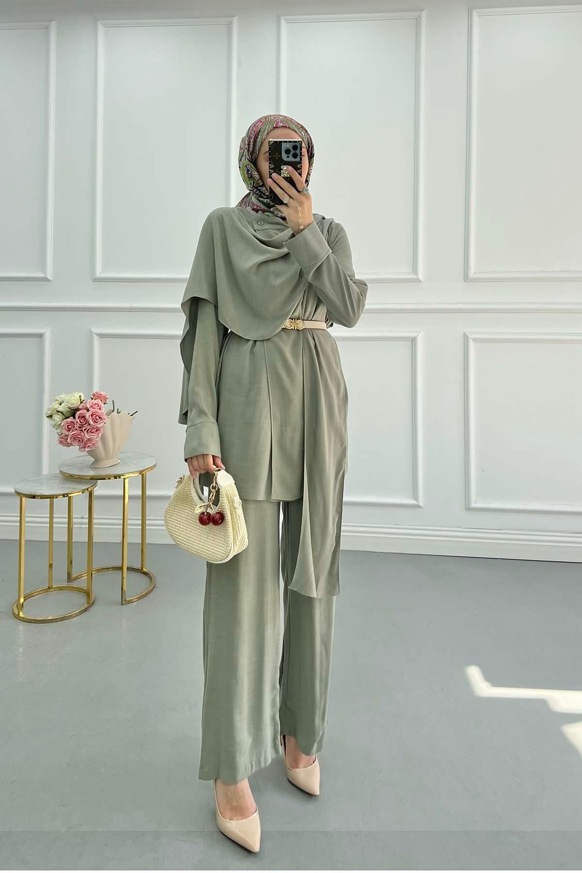 Sare Fashion Khaki Shoulder Cape Suit