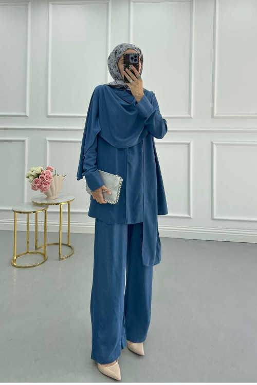 Sare Fashion Indigo Shoulder Cape Suit