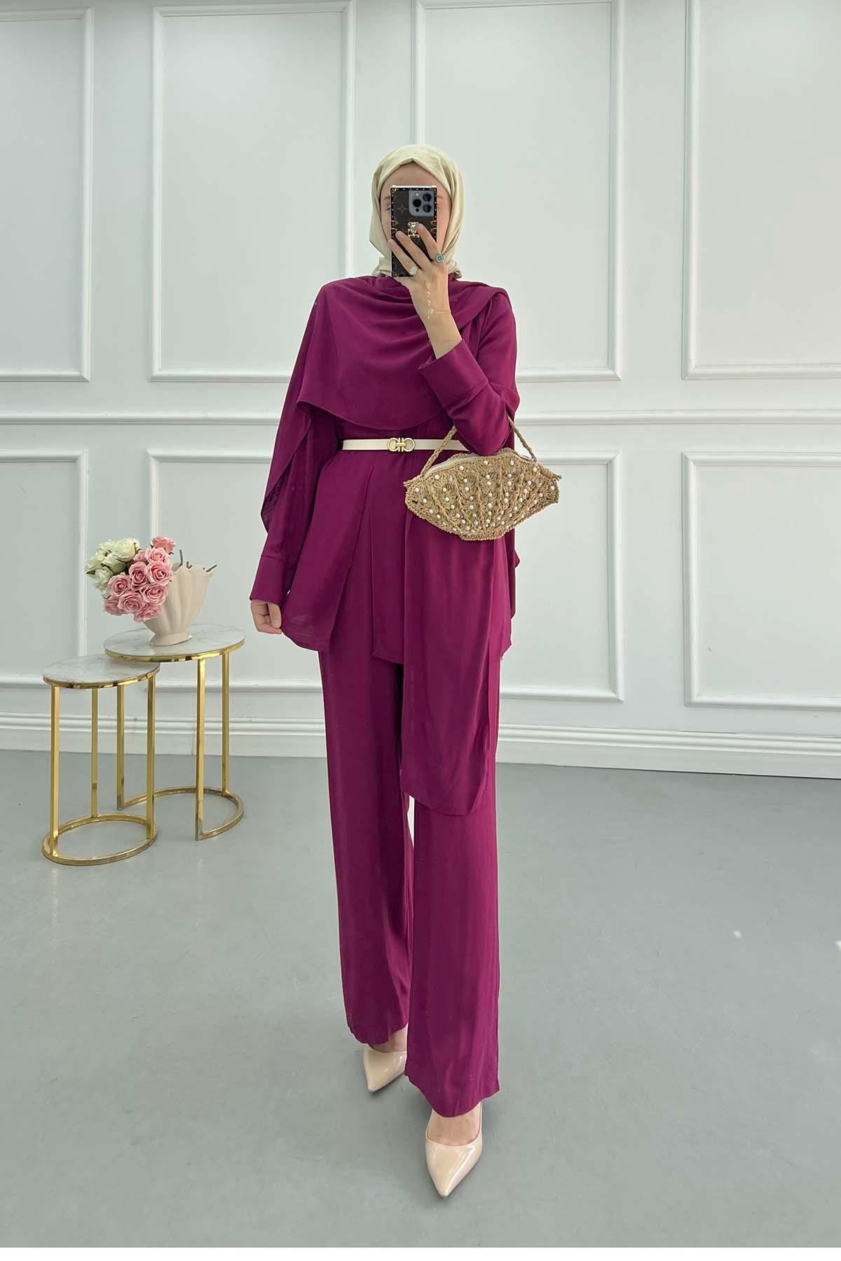Sare Fashion Shoulder Cape Suit Cherry Maroon