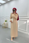 Shoulder Padded Crepe Dress Beige