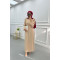 Shoulder Padded Crepe Dress Beige