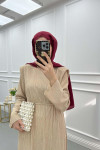 Shoulder Padded Crepe Dress Beige