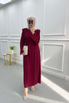 Shoulder Padded Crepe Dress Claret Red