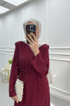 Shoulder Padded Crepe Dress Claret Red