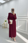 Shoulder Padded Crepe Dress Claret Red