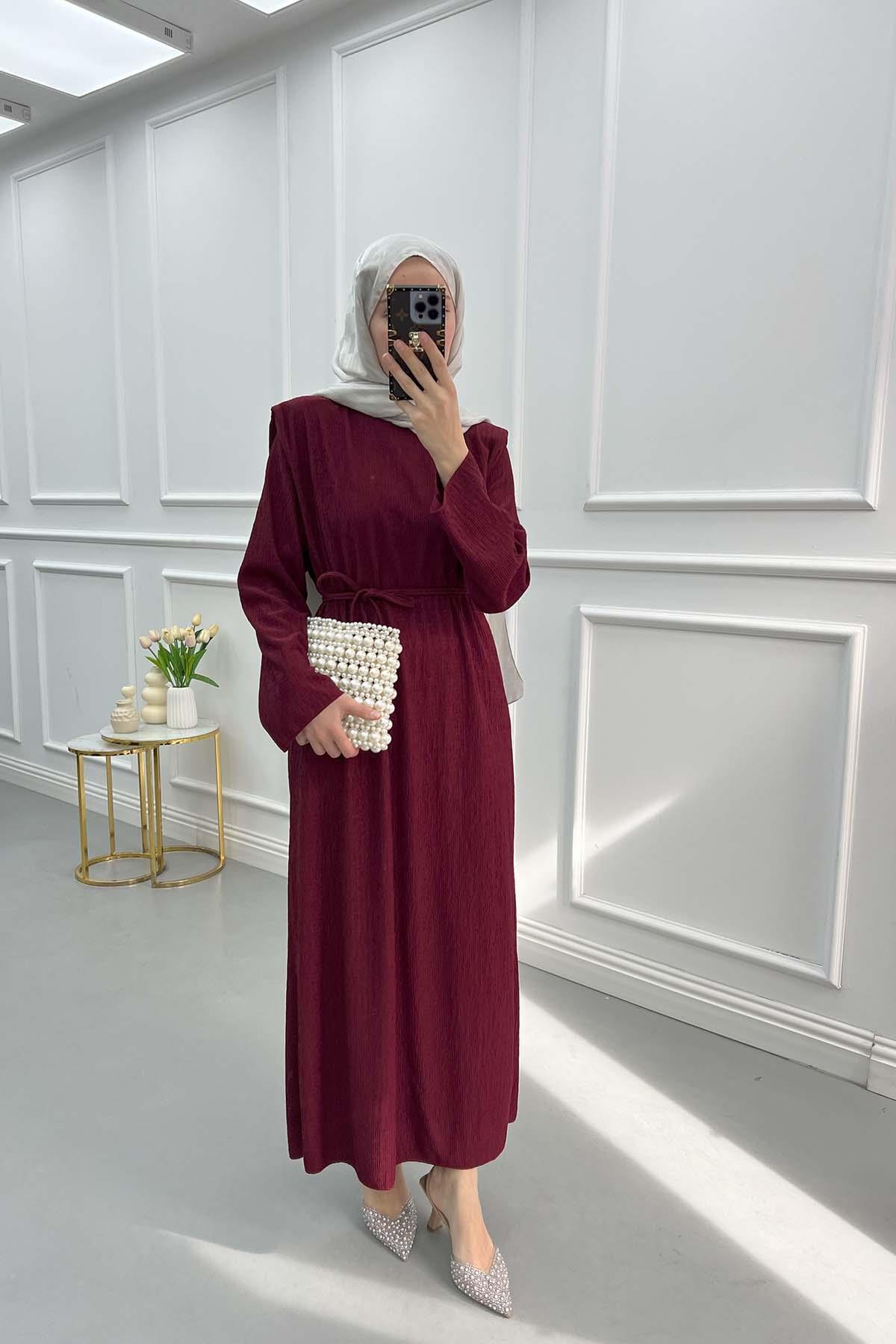Shoulder Padded Crepe Dress Claret Red