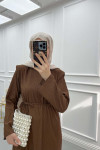 Shoulder Padded Crepe Dress Brown
