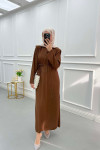 Shoulder Padded Crepe Dress Brown
