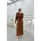 Shoulder Padded Crepe Dress Brown