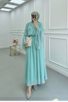 Sare Fashion Lined Tulle Dress with Shoulder and Sleeve Details Mint Green