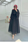 Sare Fashion Shoulder and Sleeve Detailed Lined Tulle Dress Black