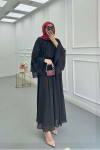 Sare Fashion Shoulder and Sleeve Detailed Lined Tulle Dress Black