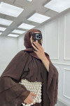 Sare Fashion Shoulder and Sleeve Detailed Lined Tulle Dress Brown