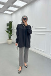 Sare Fashion Long Sleeve Shirt with Drawstring Shoulders Black