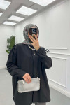 Sare Fashion Long Sleeve Shirt with Drawstring Shoulders Black