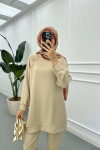 Sare Fashion Shoulder Snap Trouser Set Beige