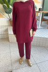 Sare Fashion Shoulder Snap Trouser Set Claret Red