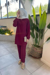 Sare Fashion Shoulder Snap Trouser Set Claret Red