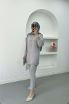 Sare Fashion Shoulder Snap Trouser Set Gray