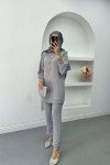 Sare Fashion Shoulder Snap Trouser Set Gray