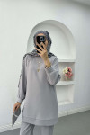 Sare Fashion Shoulder Snap Trouser Set Gray