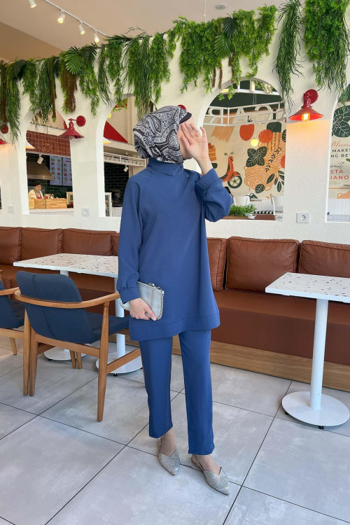 Sare Fashion Shoulder Snap Trouser Set Indigo